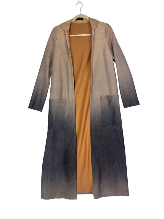 Trac Jackets & Blazers - Trac M Duster Open Front Jacket Top Faux Suede Ombre Pockets Beige Gray Gradient